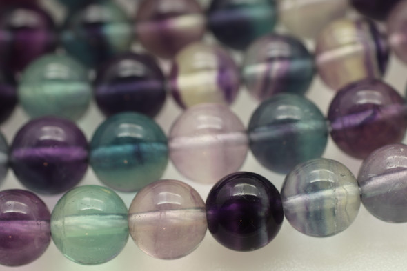 Fluorite, Purple Rainbow, Natural, Smooth Round, 8mm, One Strand