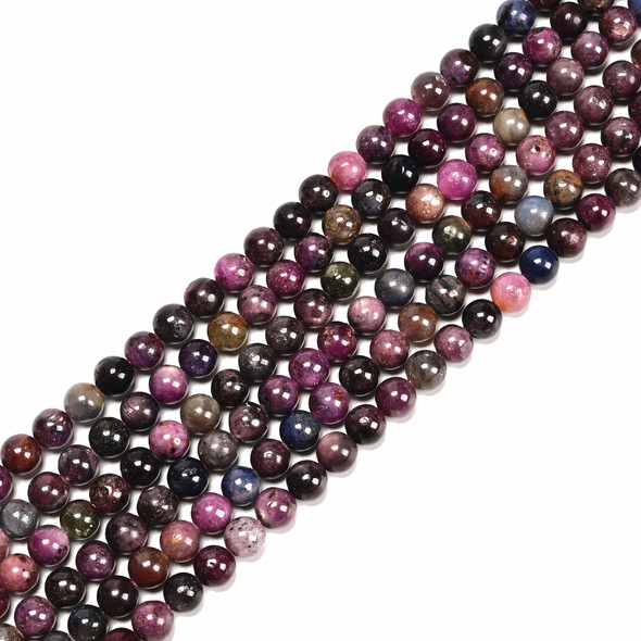 Ruby & Sapphire Mix, Natural, 6mm Smooth Round.