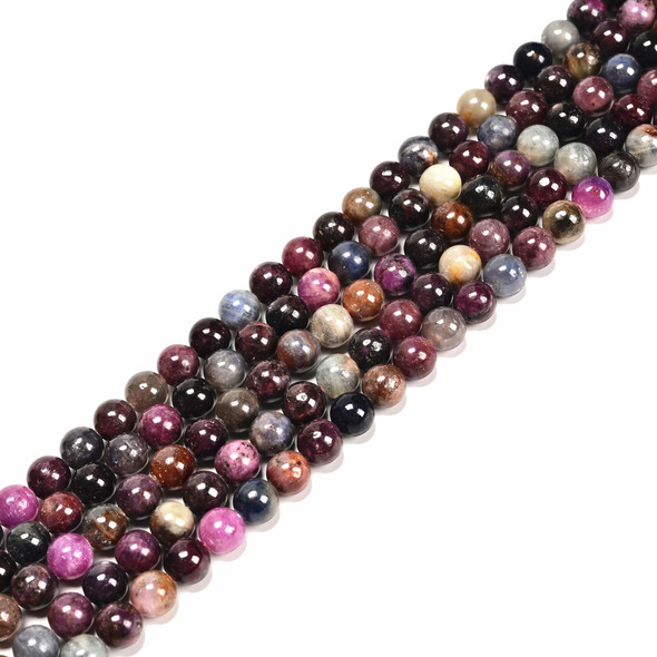 Ruby & Sapphire Mix, Natural, 8mm Smooth Round