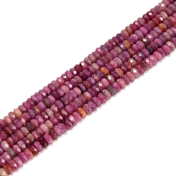 Ruby, Natural, Faceted Rondelle, 3x7mm