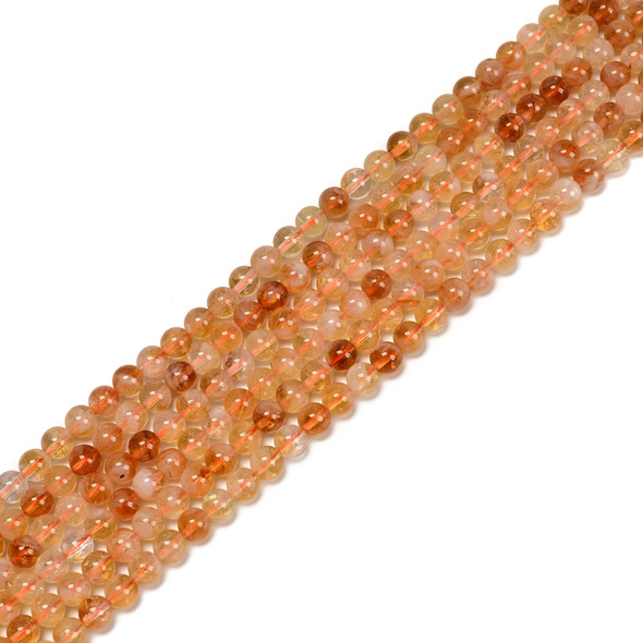 Citrine, Quartz, Heated, Smooth Round, One 6mm Strand
