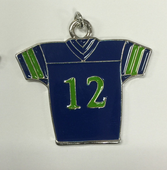 Enamel Pendant, Large #12 Jersey, Blue & Green, 38x36mm