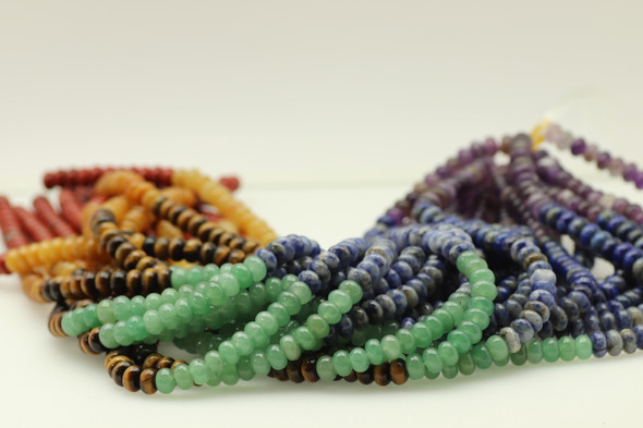 Chakra, Mixed Stone, Natural & Heated, Smooth Rondelle, 8x5mm Strand