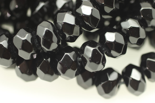 Onyx, Black, Dyed, Faceted Rondelle, 8x5mm, One Strand