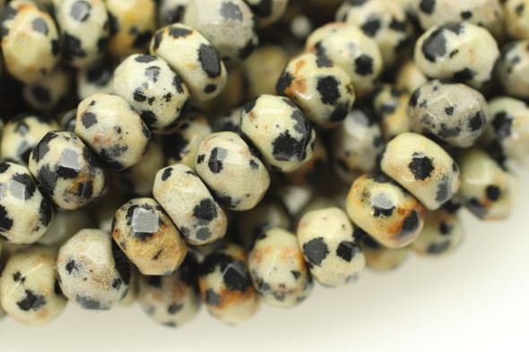 Dalmatian Stone "Jasper", Natural, Faceted Rondelle, 6x4mm, One Strand