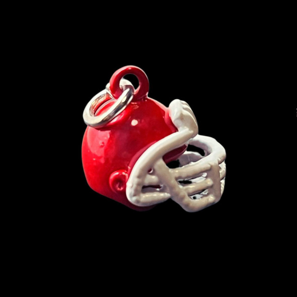 Enamel Charm, Football Helmet, Red & White, 12x12mm
