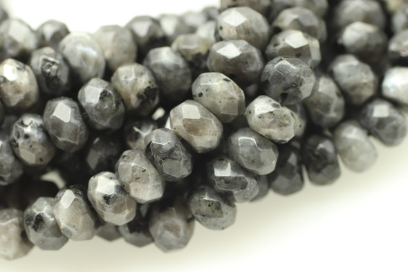 Labradorite, Black (Larvikite), Natural, Faceted Rondelle, 8x5mm, One Strand