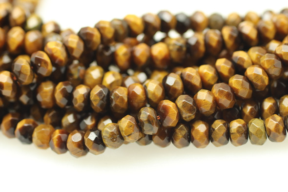 Tiger Eye, Brown, Natural, Faceted Rondelle, 6x4mm, One Strand