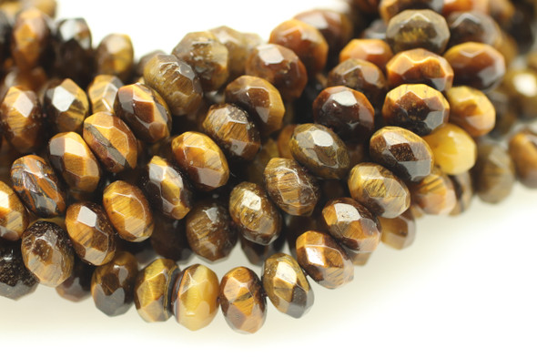 Tiger Eye, Brown, Natural, Faceted Rondelle, 8x5mm, One Strand