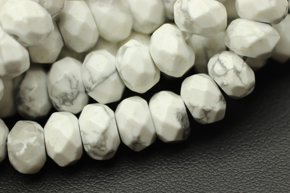 Howlite, Natural, Faceted Rondelle, 8x5mm, One Strand