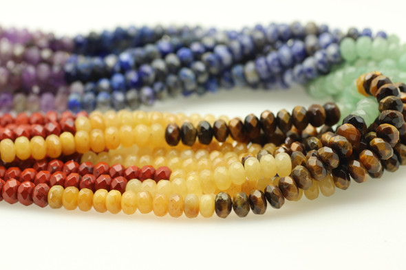 Chakra, Mixed Stone, Natural & Heated, Faceted Rondelle, 8x5mm, One Strand