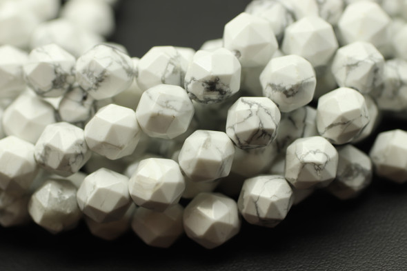Howlite, Natural, Faceted Diamond Shape, 8mm, One Strand