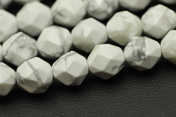 Howlite, Natural, Faceted Diamond Shape, 8mm, One Strand