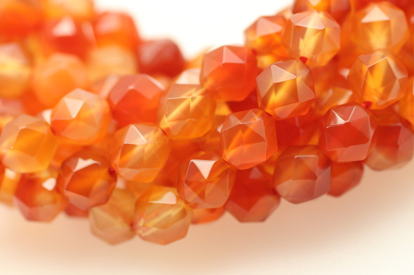 Carnelian, Agate, Mix, Heated, Faceted Diamond Shape, 8mm, One Strand