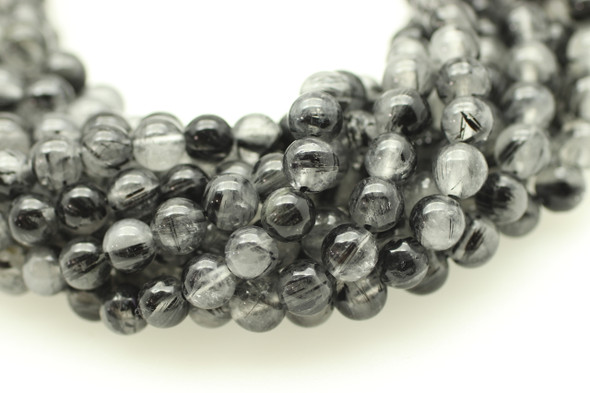 Rutilated Quartz, Black, Natural Smooth Round, 6mm