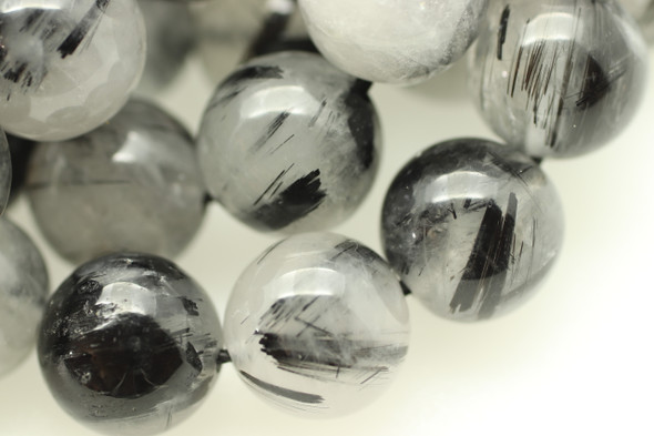 Rutilated Quartz, Black, Natural Smooth Round Beads, 10mm