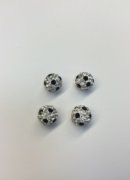 Clear & Black Crystal Soccer Balls, 12mm, Hole 1mm, 4 PCS