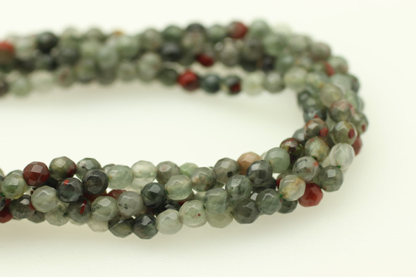 Bloodstone, Red, Natural, Faceted Round, 4mm Strand