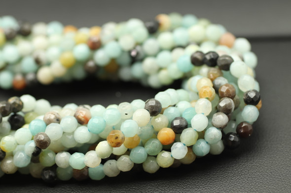 Amazonite, Blue Mix, Natural, Faceted Round, One 4mm Strand