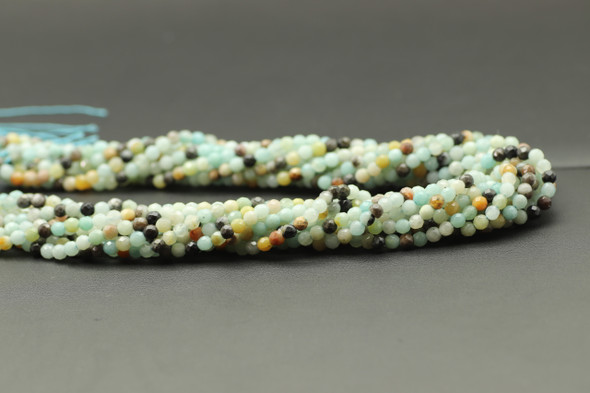 Amazonite, Blue Mix, Natural, Faceted Round, One 4mm Strand