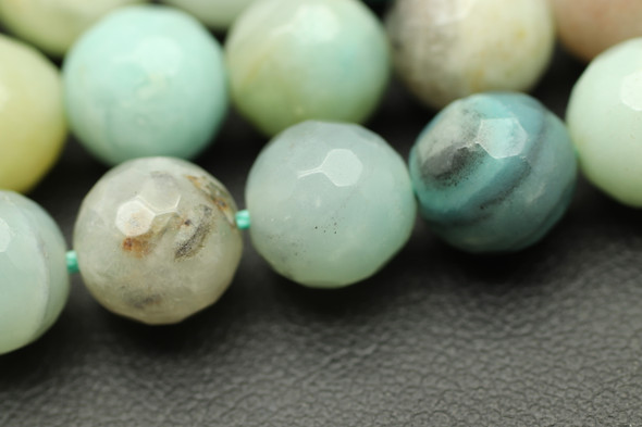 Amazonite, Blue Mix, Natural, Faceted Round, One 8mm Strand