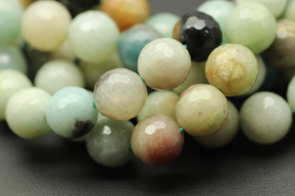 Amazonite, Blue Mix, Natural, Faceted Round, 10mm, One Strand