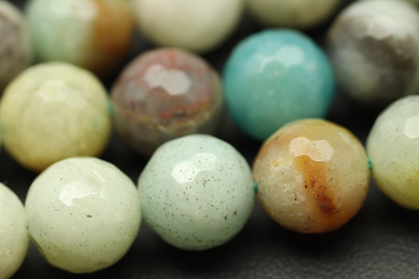 Amazonite, Blue Mix, Natural, Faceted Round, 10mm, One Strand