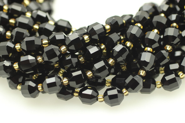 Onyx, Black, Dyed, Faceted Off Round, 8mm, One Strand