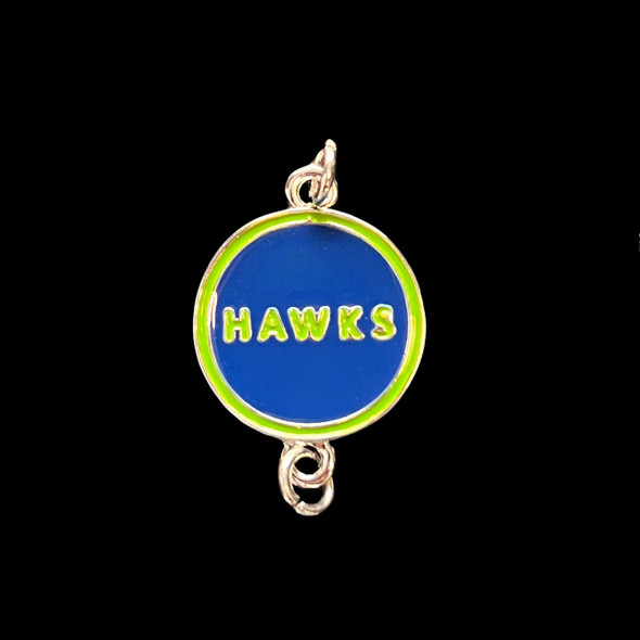 Enamel Charm, "Hawks" Round, Blue & Green, Double Loop, 18mm