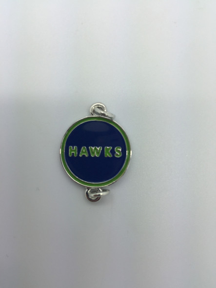 Enamel Charm, "Hawks" Round, Blue & Green, Double Loop, 18mm