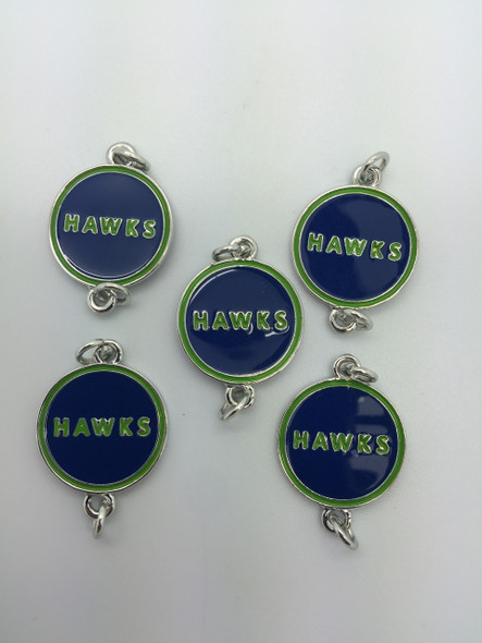 Round Blue & Green "Hawks" Charm, Double Loop, 18mm