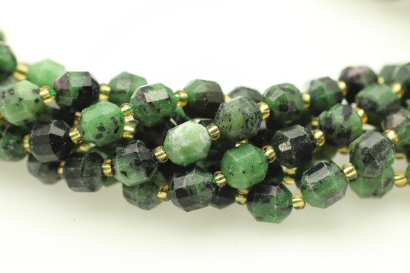 Ruby Zoisite, Natural, Faceted Off Round, 8mm, One Strand