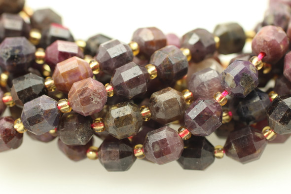 Ruby, Natural, Faceted Off Round, 8mm, One Strand