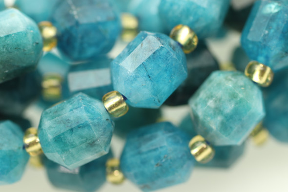 Apatite, Neon, Natural, Faceted Off Round, 8mm, One Strand