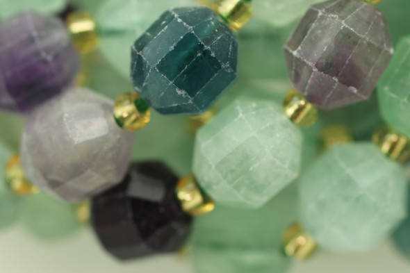 Fluorite, Mix, Natural, Faceted Off Round, 8mm, One Strand