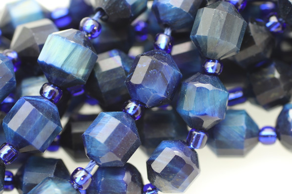 Tiger Eye, Blue, Heated, Faceted Off Round, 8mm, One Strand