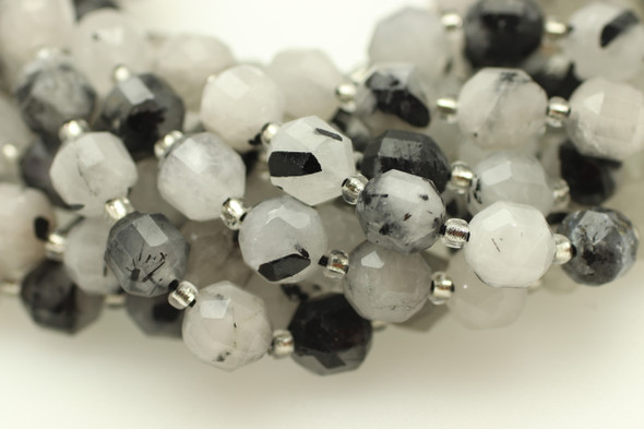 Rutilated Quartz, Black, Natural, Faceted Off Round, 8mm, One Strand