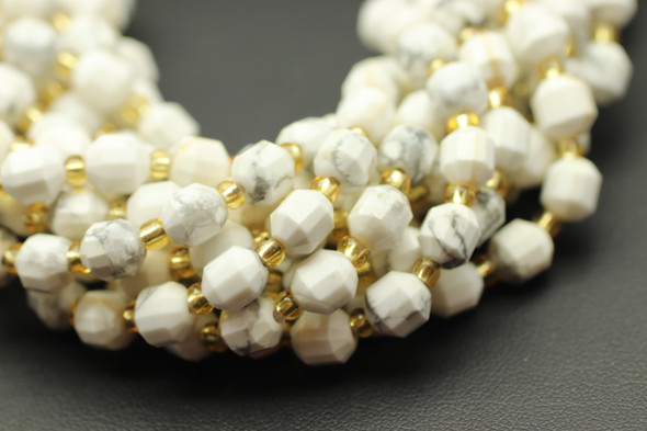 Howlite, Natural, Faceted Off Round, 6mm, One Strand