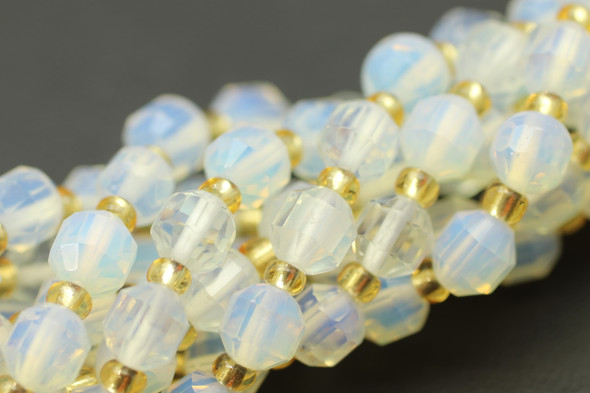 Opalite Glass, Man-Made, Faceted Off Round, 6mm, One Strand