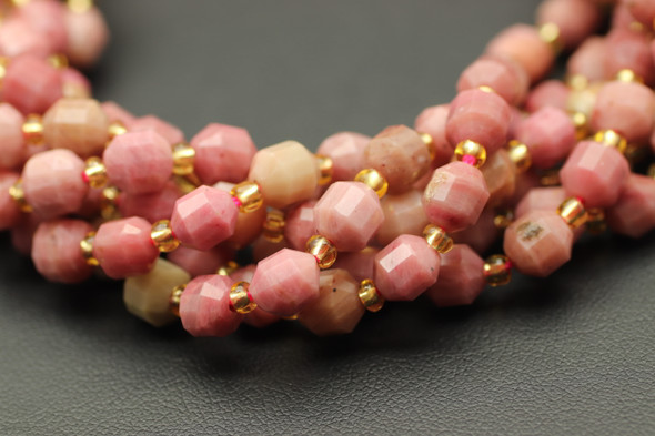 Rhodonite, Natural, Faceted Off Round, 6mm, One Strand
