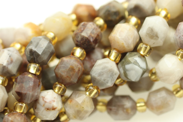 Bamboo Agate, Natural, Faceted Off Round, 6mm, One Strand