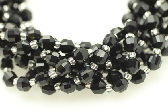 Onyx, Black, Dyed, Faceted Off Round, 6mm, One Strand