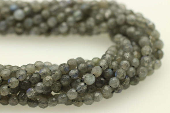 Labradorite, Blue, Natural, Faceted Round 4mm, One Strand