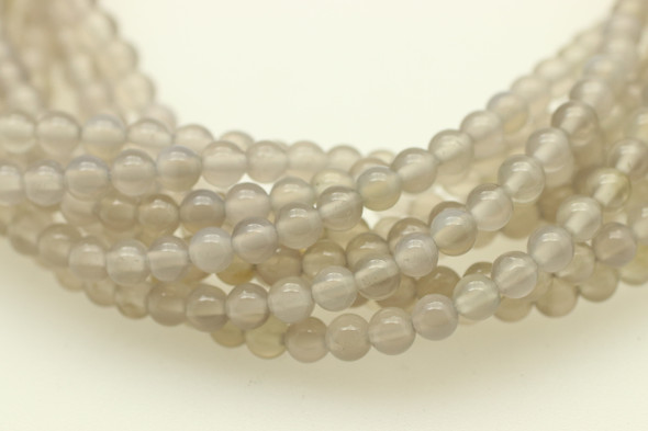 4mm, Grey Agate, Natural, Smooth Round Beads