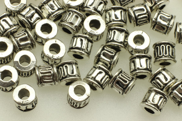 TUBE, Scroll Pattern, 5x5mm, Antique Silver Plated (metal alloy), approx 48 per bag