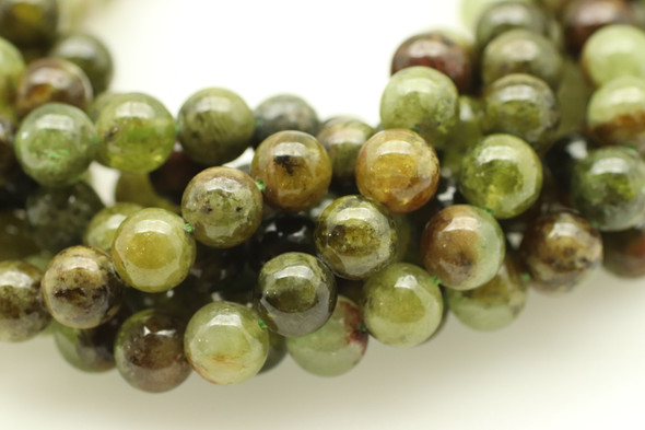 Garnet, Green, Natural, Smooth Round, 8mm, One Strand