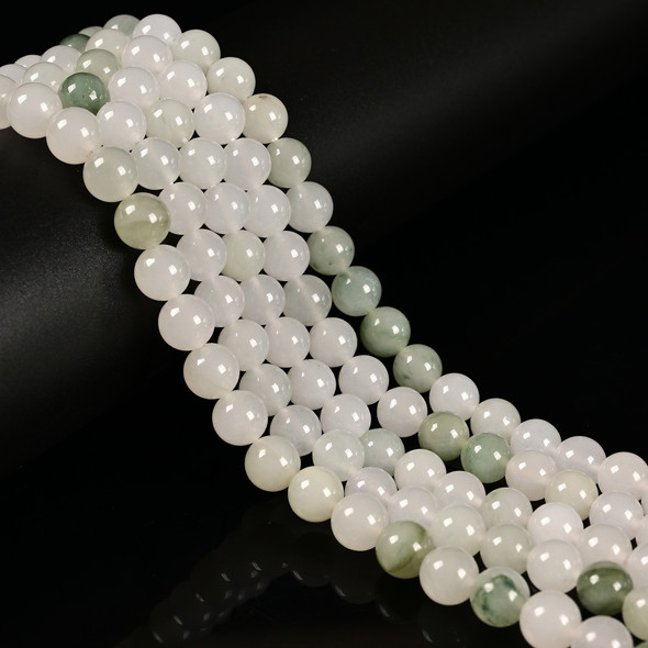 Jade, Nephrite, White & Green, Natural, Smooth Round 8mm