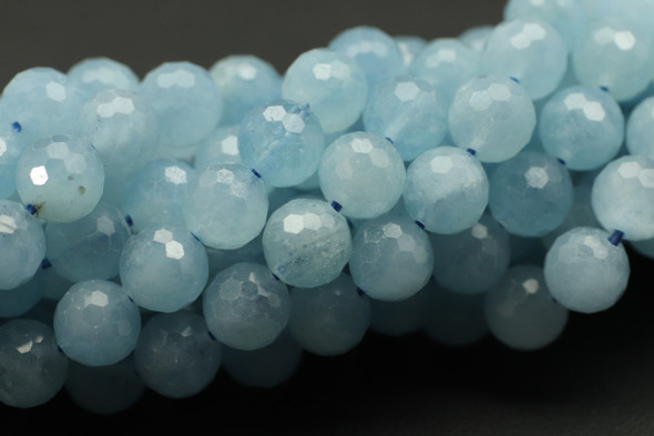 Aquamarine, Heated, Faceted Round, 8mm Strand