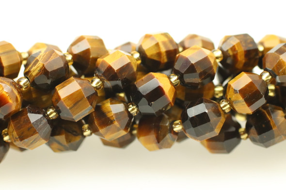 Tiger Eye, Brown, Natural, Faceted Off Round, 10mm, One Strand