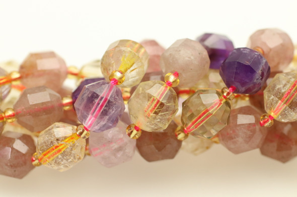 Mixed Quartz, Pink, Natural, Faceted Off Round, One 10mm Strand
